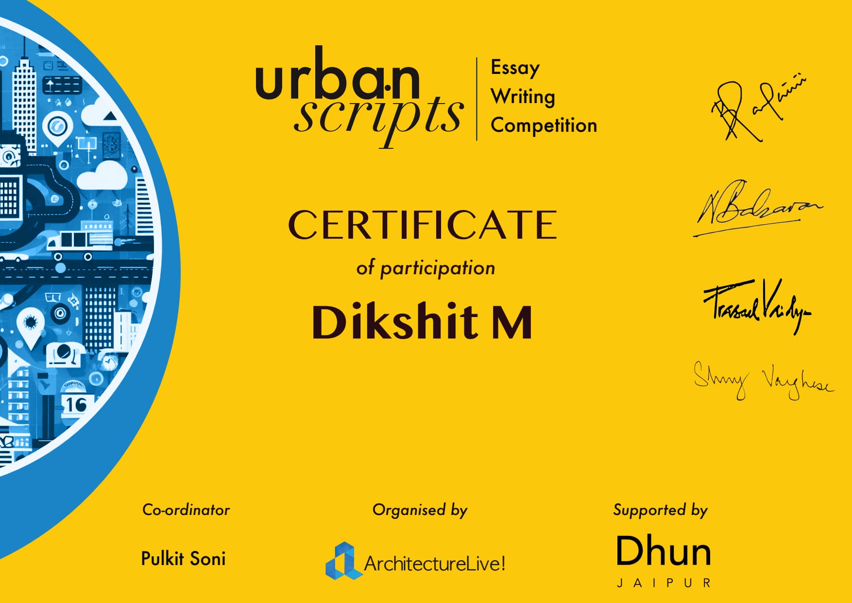 Certification by Architecture Live for Stories on Architecture & Urbanism.